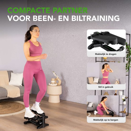Tunturi Stepper - Stepper Fitness - Traploper - Aerobic Step - Fitness - Incl. display en Weerstandsbanden - Zwart