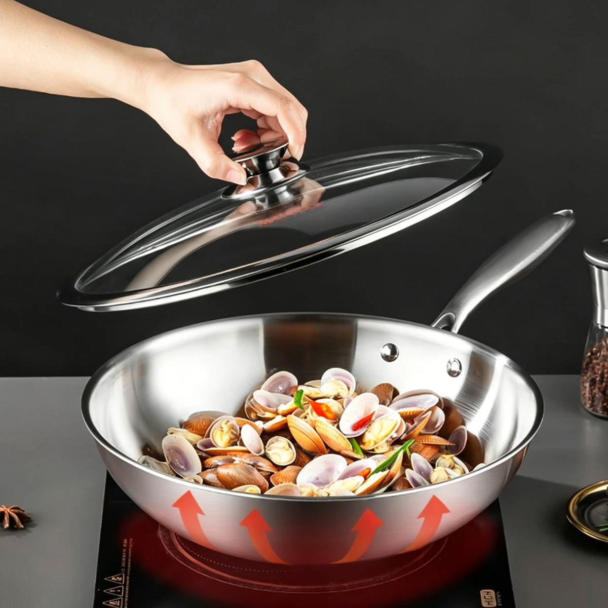 Maxcook MCC7911 RVS wokpan 28 cm met glazen deksel