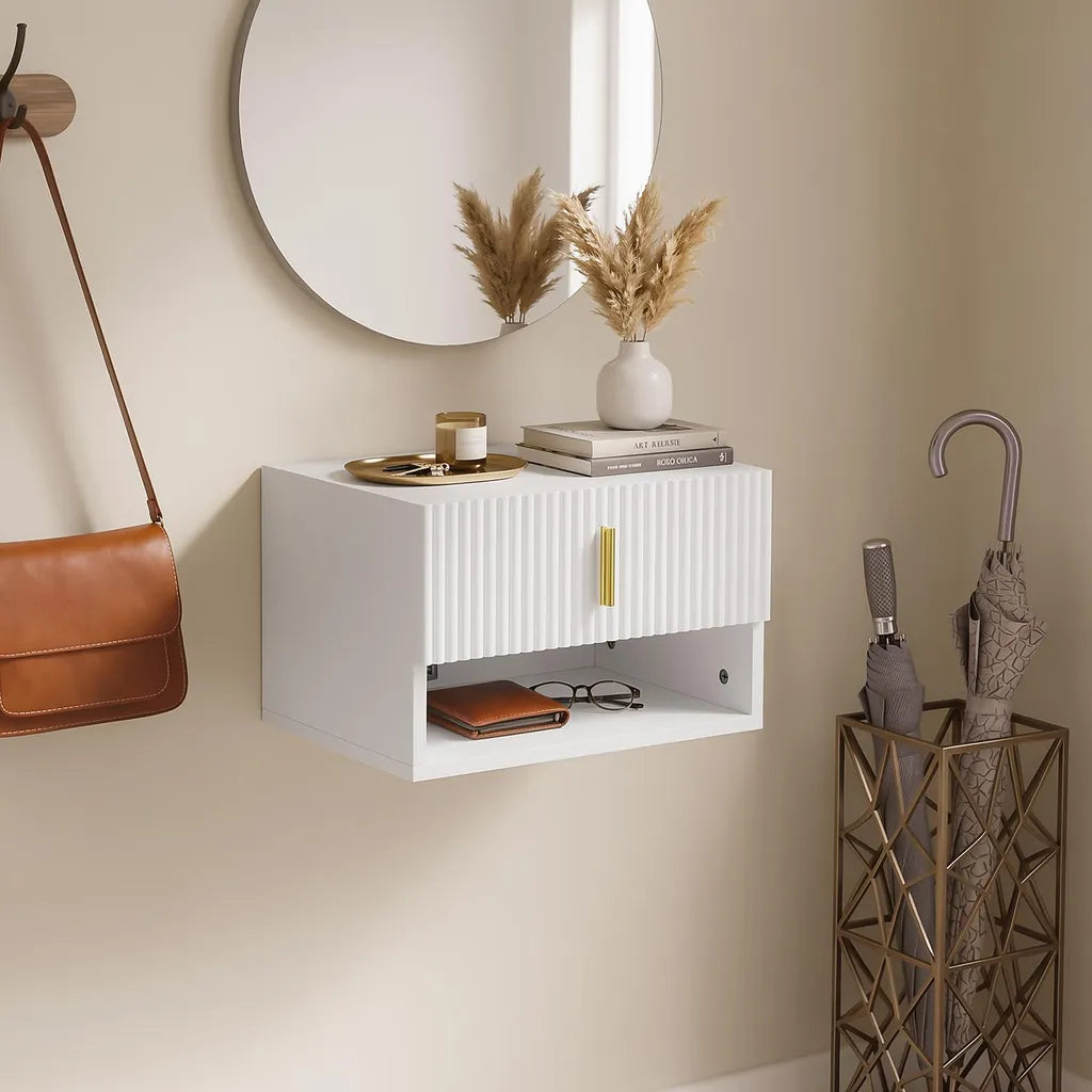 SoBuy Nachtkastje FBT176-E-W - Wit - 40 x 30 x 26 cm - Met Lade en Open Plank