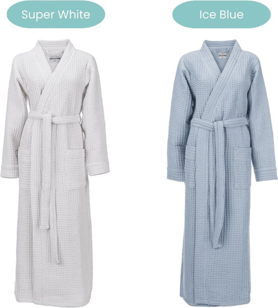 Heckettlane Badjas Wafel - Kamerjas voor Dames en Heren - XL - Ochtendjas van Katoen - Geschikt voor de Sauna - Blauw
