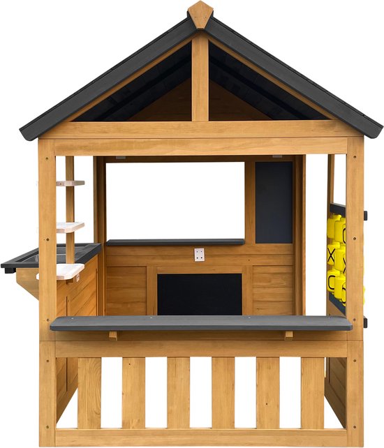 AXI Lynn Speelhuis in Bruin / Antraciet – Houten Speelhuisje met Speelkeuken, Boter, Kaas en Eieren spel en accessoires – FSC hout – Tuinhuisje voor kinderen - 10 jaar garantie!