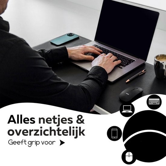 WURK Professionele Bureau Onderlegger Kunstleer – Bureau Organizer – Bureau Accessoires – Muismat XXL– Inclusief Kabel Clip – 80x40 – Zwart