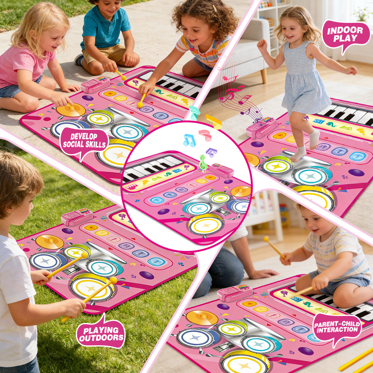 2-in-1 Muziekmat voor Kinderen – Piano & Drums – 33 Geluiden – 80 x 50 cm