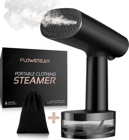 FLOWSTEAM® Luxe Kledingstomer - Handstomer - Stoomapparaat Kleding - Matte Black Edition - Inclusief Opbergzakje