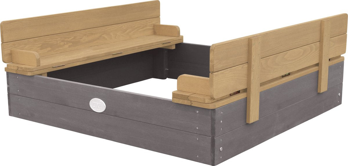 AXI Ella Houten Zandbak 100 x 95 x 20 cm - Grijs/Bruin - Met Deksel en 2 Zitbankjes - FSC Hemlock Hout