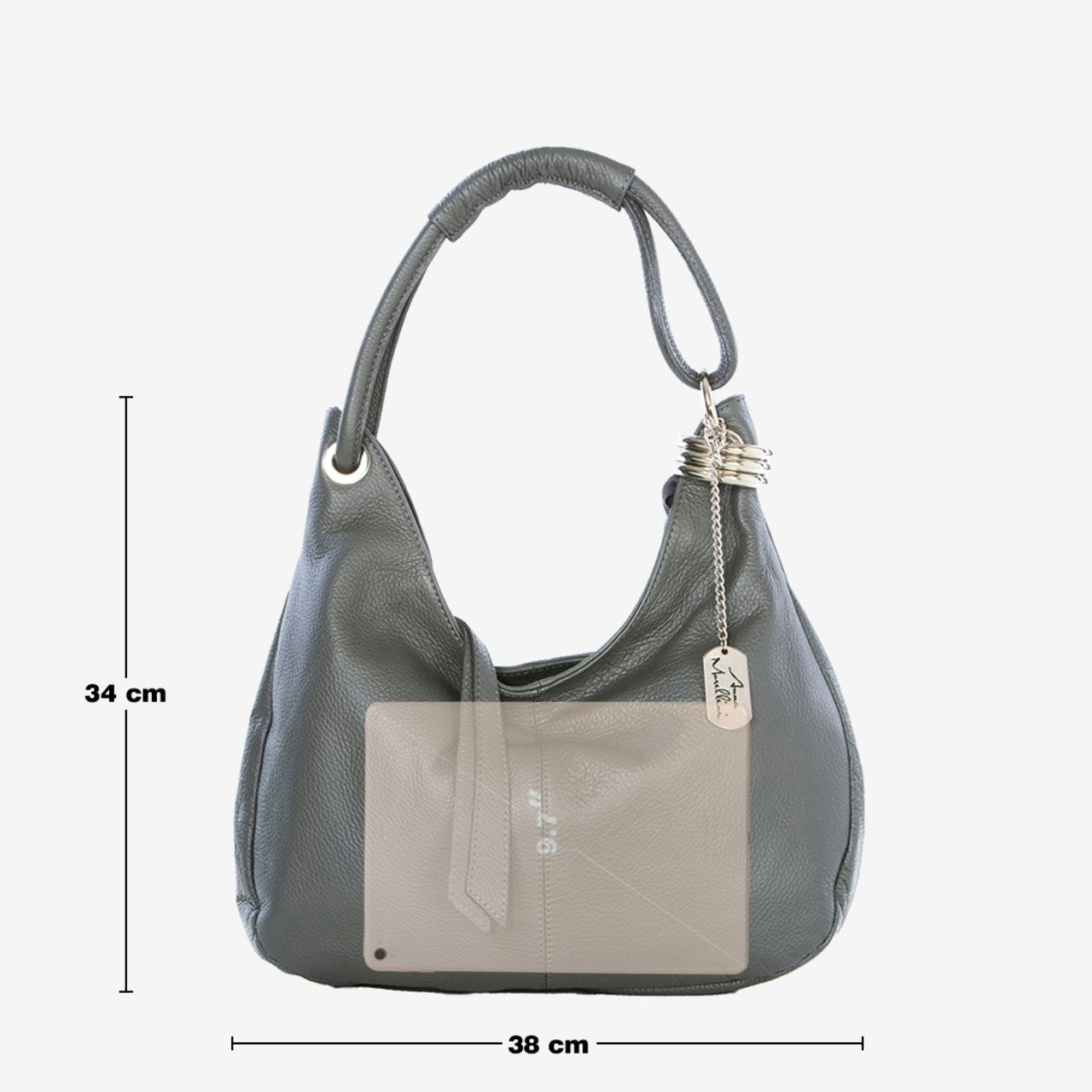 Anna Morellini Alba Hobo Bag - Echt Runderleer - Ash - 38 x 34 x 10 cm