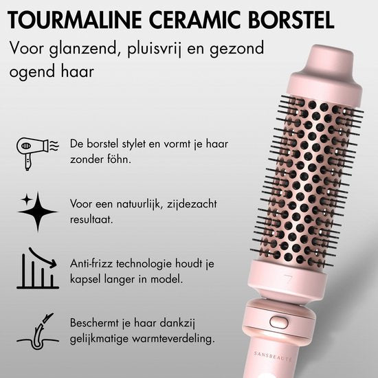 Sansbeauté® 7 in 1 Krultang met Klem en Wafeltang - Keramische Haarkruller - 13mm tot 38mm - Wafeltang - Föhnborstel Kort Haar - Warmteborstel - Krultangen - Thermal Brush - Haarstyler - Krulborstel 5 in 1