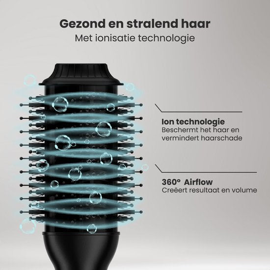 Auronic 4-in-1 Föhnborstel - Airstyler - Kammen - Stijlen - Krullen - Föhnen - 37 mm Krulborstel - 360 Graden Airflow - Zwart/Zwart