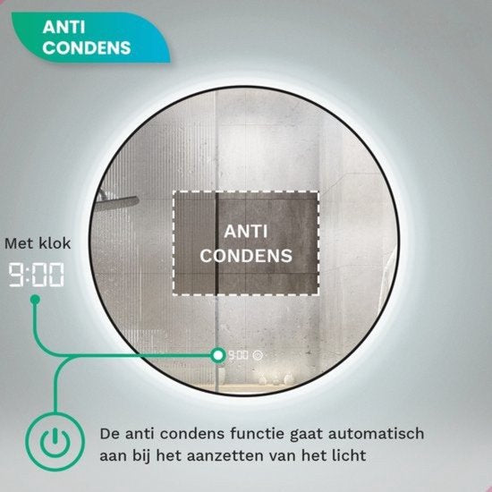 Mirlux Badkamerspiegel - LED Verlichting & Verwarming – Anti Condens - Wandspiegel Rond - Mat Zwart - 80CM