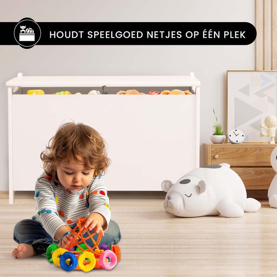 Oemmie Speelgoedkist - Opbergbox - Opbergkist - Opbergbak - Opbergkist kinderen - 60x40x37cm - Veiligheidsscharnieren - Wit
