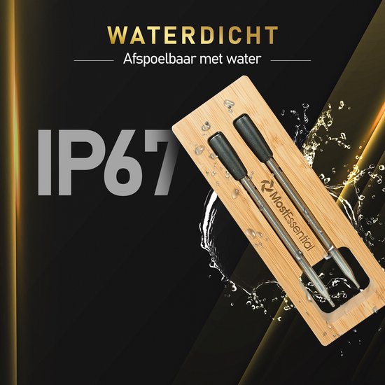 MostEssential Smart Vleesthermometer - Draadloos - 80M Bereik - 36 Uur Werktijd - Bluetooth 5.2 - 2000mAh Batterij - Double Probe Edition