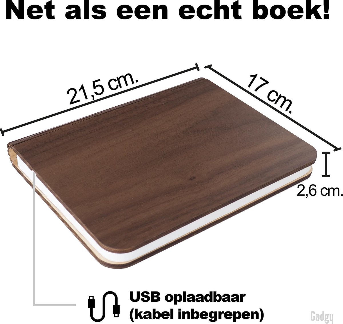 Gadgy Boeklamp – Tafellamp slaapkamer – Sfeerverlichting binnen - Groot: 21.5 x 17cm - Oplaadbaar