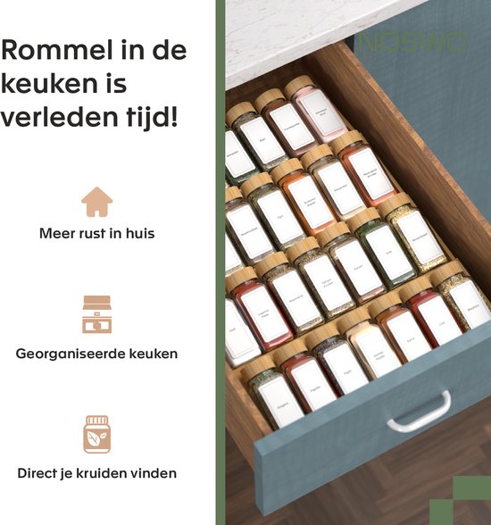 Noswo Kruidenrek Lade - 4 Laags - Voor 28 Kruidenpotjes - RVS - Bamboe