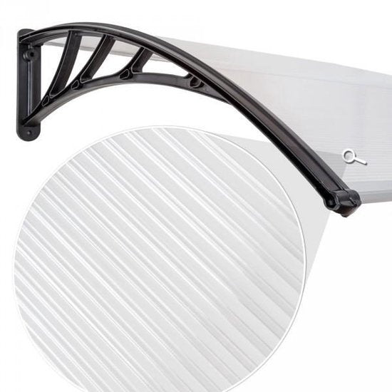 tectake Afdak voor deur – Weerbestendig & Lichtdoorlatend – 300 x 93 x 5 cm – Zwart/Transparant