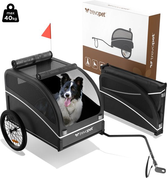 Trevopet® Hondenfietskar - Opvouwbare Fietskar Hond - Hondenkar - Geschikt voor E-Bikes - Tot 40 kg - Voor Middelgrote & Grote Honden - Zwart