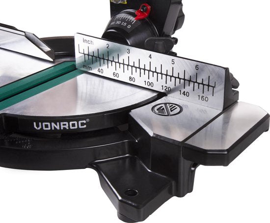 VONROC Afkortzaag – Elektrisch, Met Laser & Ø216 mm Zaagblad – 1700 W – 79 x 46,5 x 36 cm – Zilver/Zwart