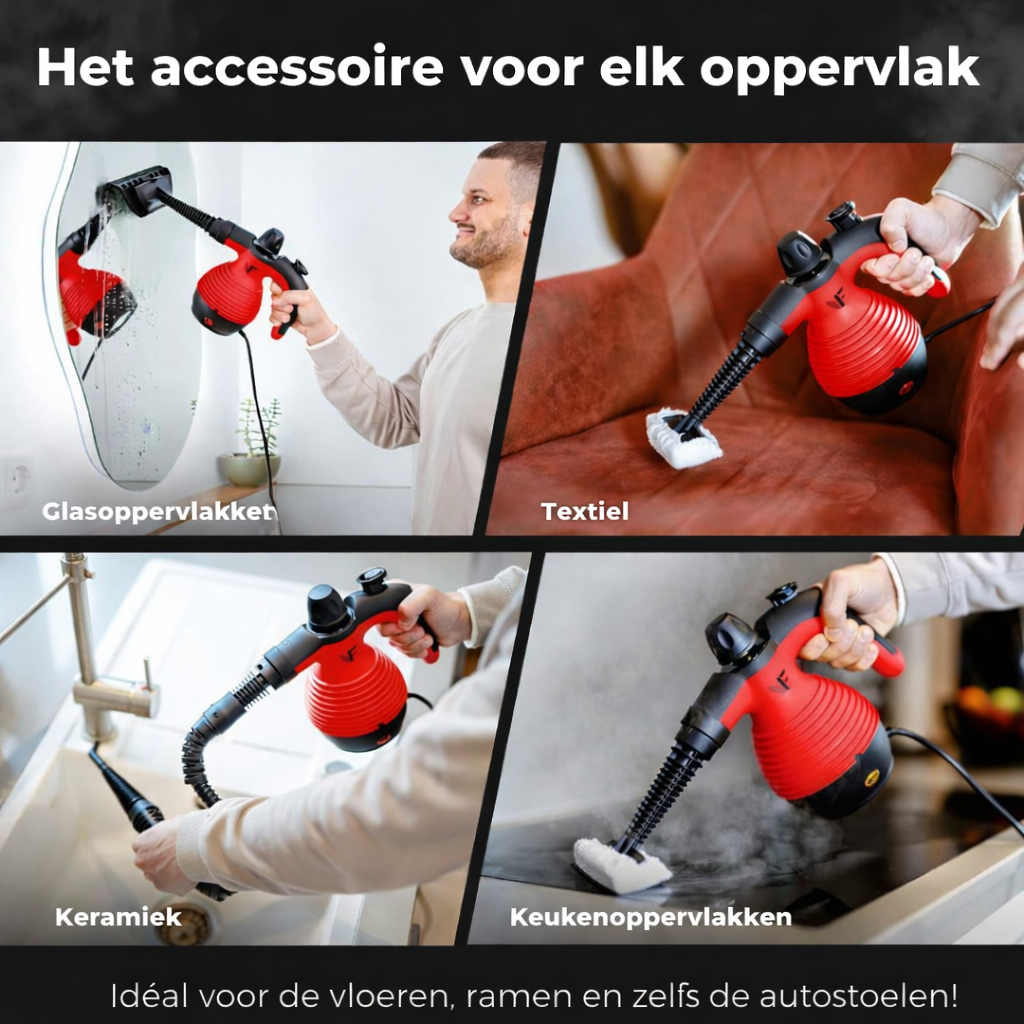 Neighbour's Friend handmatige stoomreiniger - Stoomregeling - Inclusief accessoires - 350 ml tank - Rood