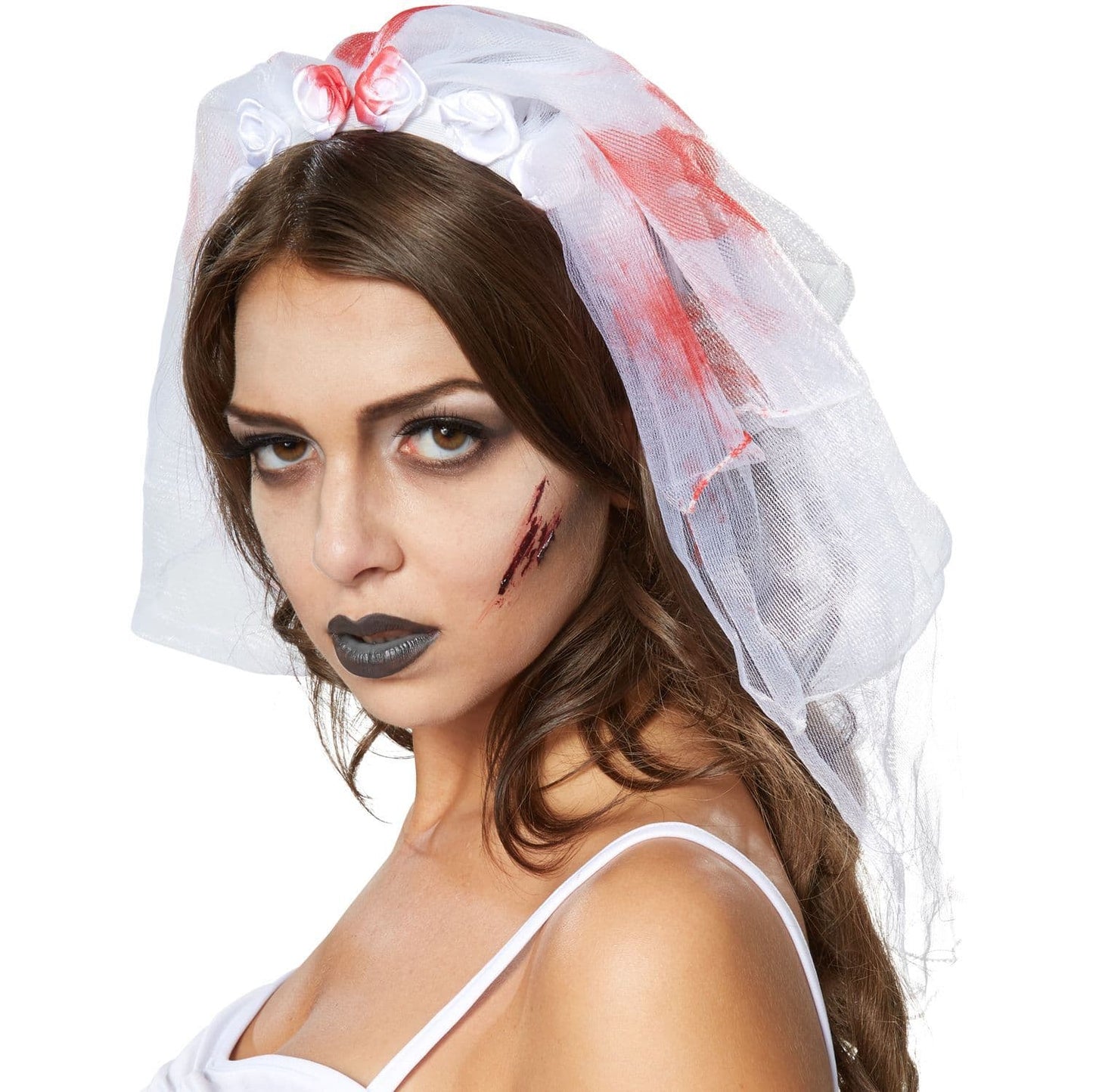 spookbruidskostuum dames - halloween jurk wit - maat s - inclusief accessoires