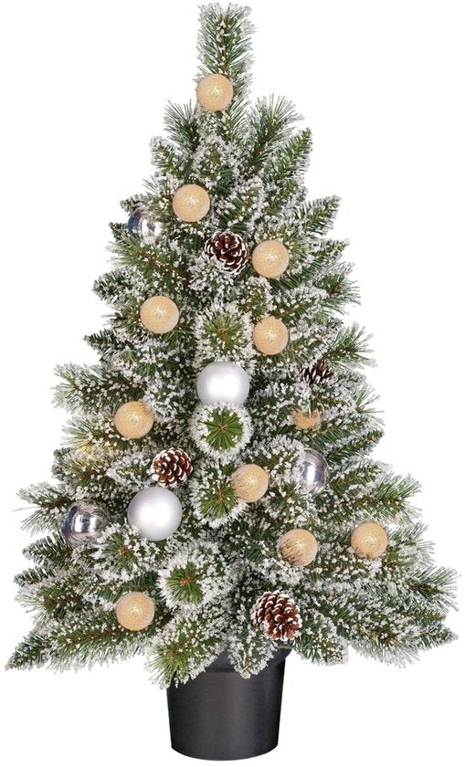 Black Box Trees Kaprun Kerstboom in Pot - Groen Frosted Zilver Warm Wit - op Batterij en met Timerfunctie - Hoogte 90cm