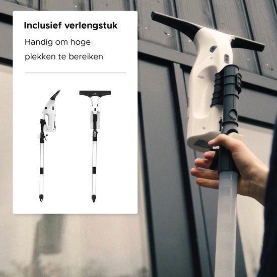 Motionflow Vacuüm Raamwisser met verlengstuk 61cm - Raamtrekker met Telescoopsteel - Elektrische ruitenreiniger met inwasser - Ramenwasser Oplaadbaar - Raamzuiger Wit / Zwart
