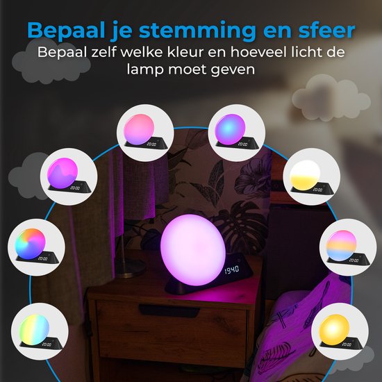 Nuvance Wake up light - Digitale Wekker - Nachtlamp - Slaapkamer - Slaaptrainer - met Geluiden - Speaker - Stemgestuurd
