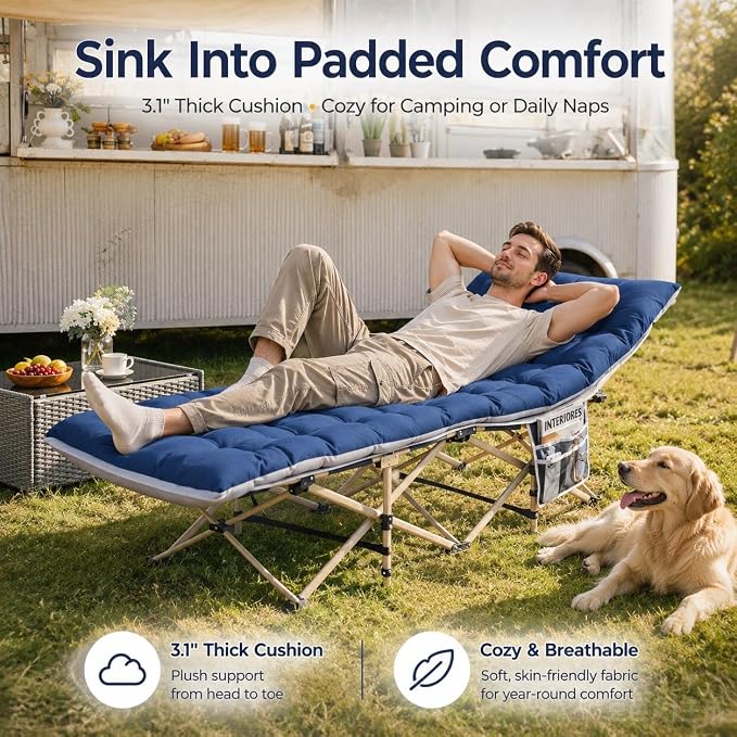 Yaheetech Opvouwbaar Campingbed met Matras - 190 x 68 cm - Zwart - Veldbed met Draagtas en Opbergvakken