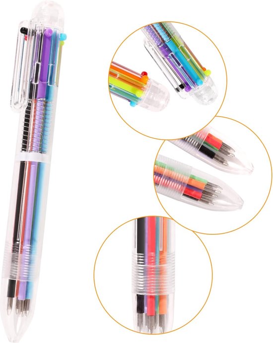 Partizzle 24x Meerkleurige Balpennen - Balpen Uitdeelcadeautjes Voor School - Creatief Kleuren - Grabbelton Pennen Traktatie Cadeautjes voor Kinderen - 6 Kleuren