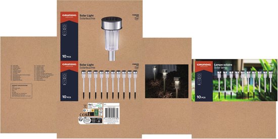 Grundig Solar Tuinverlichting - Tuinfakkels 10 Stuks - Prikspot op Zonne Energie - Tuinlantaarns met Wit Licht - IP44 Waterbestendig - Batterijduur 6-8 Uur - Ø4,8 x 36,5 cm - Roestvrij Staal