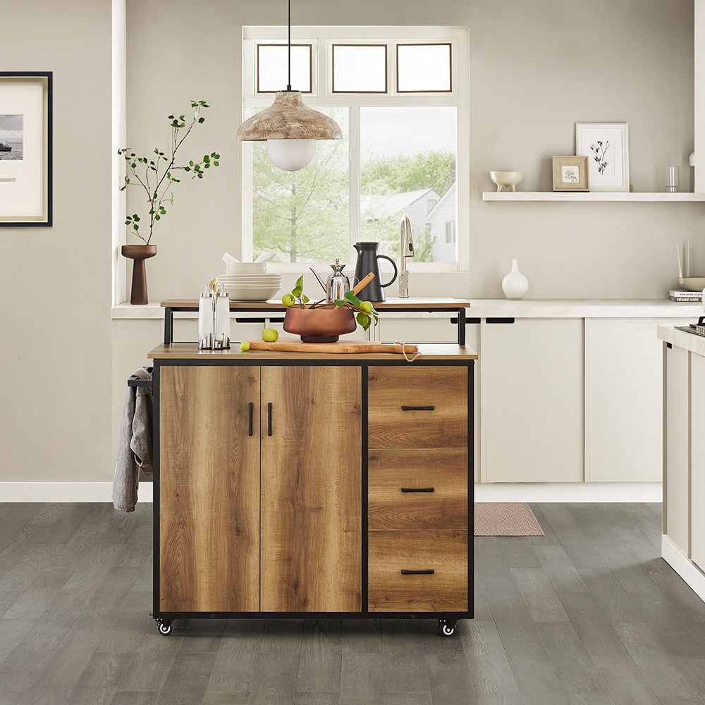 SoBuy Keukenkast op wielen - Dressoir - 2 Deuren + 3 Lades - Max. 75 kg - 113 x 69 x 106 cm - Modern