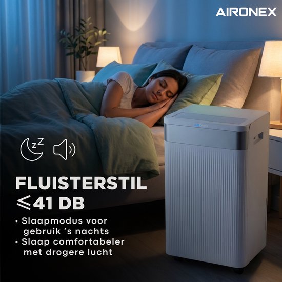 Aironex Luchtontvochtiger 20L per dag – Wasdroogfunctie – Tot 70 m² – Stil – Met App & Ionisator – Voor Kelder, Woonkamer, Slaapkamer & Badkamer – Dehumidifier