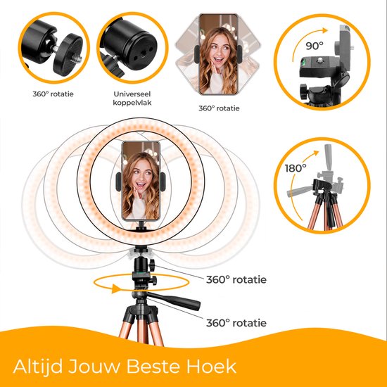 Studio ME Ringlamp met Statief - 10 inch / 26 cm - Ring Light - Rosegoud - Tiktok Lamp - Ringlight met Statief - 30 Lichtstanden - Ring Lamp - Incl. Afstandsbediening & Mini Tripod - Ringlampen