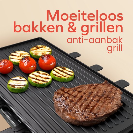 KitchenBrothers Gourmetstel - 1500W - Gourmetplaat 8 Personen - Set met Pannetjes en Spatels - 46,5 x 23 cm - Zwart