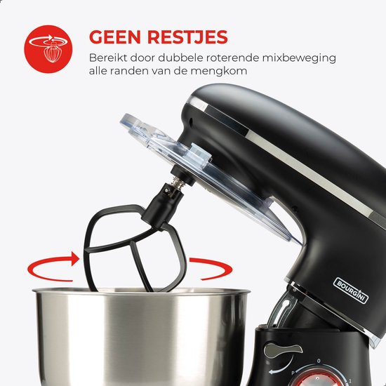 Bourgini Kitchen Chef Plus - XL Keukenmachine - 6.2L mengkom - Keukenrobot - 3 Accessoires - Keukenmixer - 1.2kg pizza/brooddeeg kneden