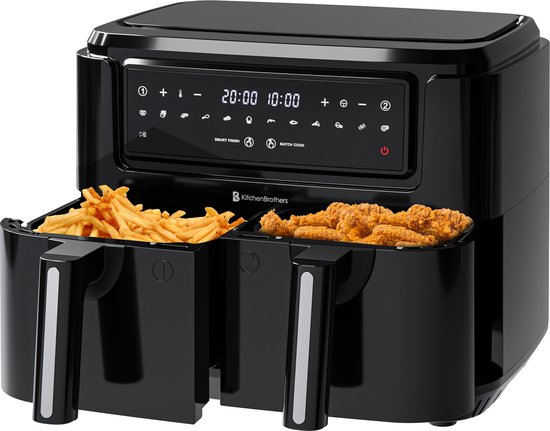 KitchenBrothers Airfryer – Dual Zone & 9 Liter – 2400 W – 36,1 x 40 x 32 cm – Zwart