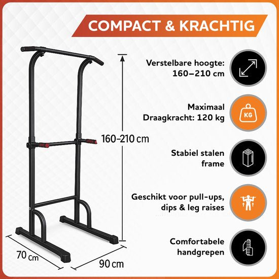 Fitby Pull Up Station - Krachtstation - Pull Up Bar - Dip Station - Optrekstang - Home gym - Fitness - Hoogte Verstelbaar - Zwart
