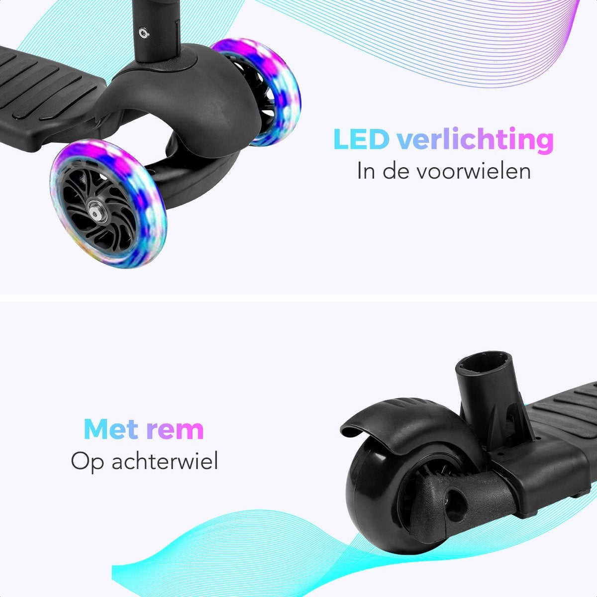 LifeGoods MultiRider - Kinderstep - Duwstang - 2 Lichtgevende Wielen - Zwart