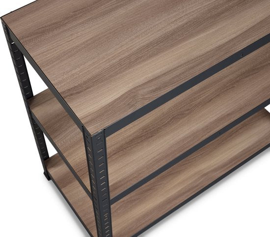 Avasco Stellingkast Table - Laag Stellingrek - Houtlook - Zwart Metalen Frame - 88x90x45 - 3 planken
