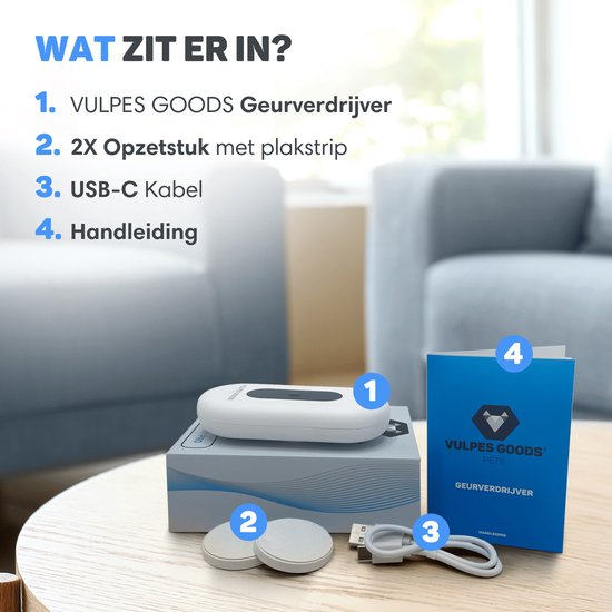 Vulpes Goods® Pets - Kattenbak Geurverdrijver - Kattengeurverwijderaar - Actieve zuurstof, ozon & ionen - Oplaadbaar - Air Eliminator - Wit - PRO versie