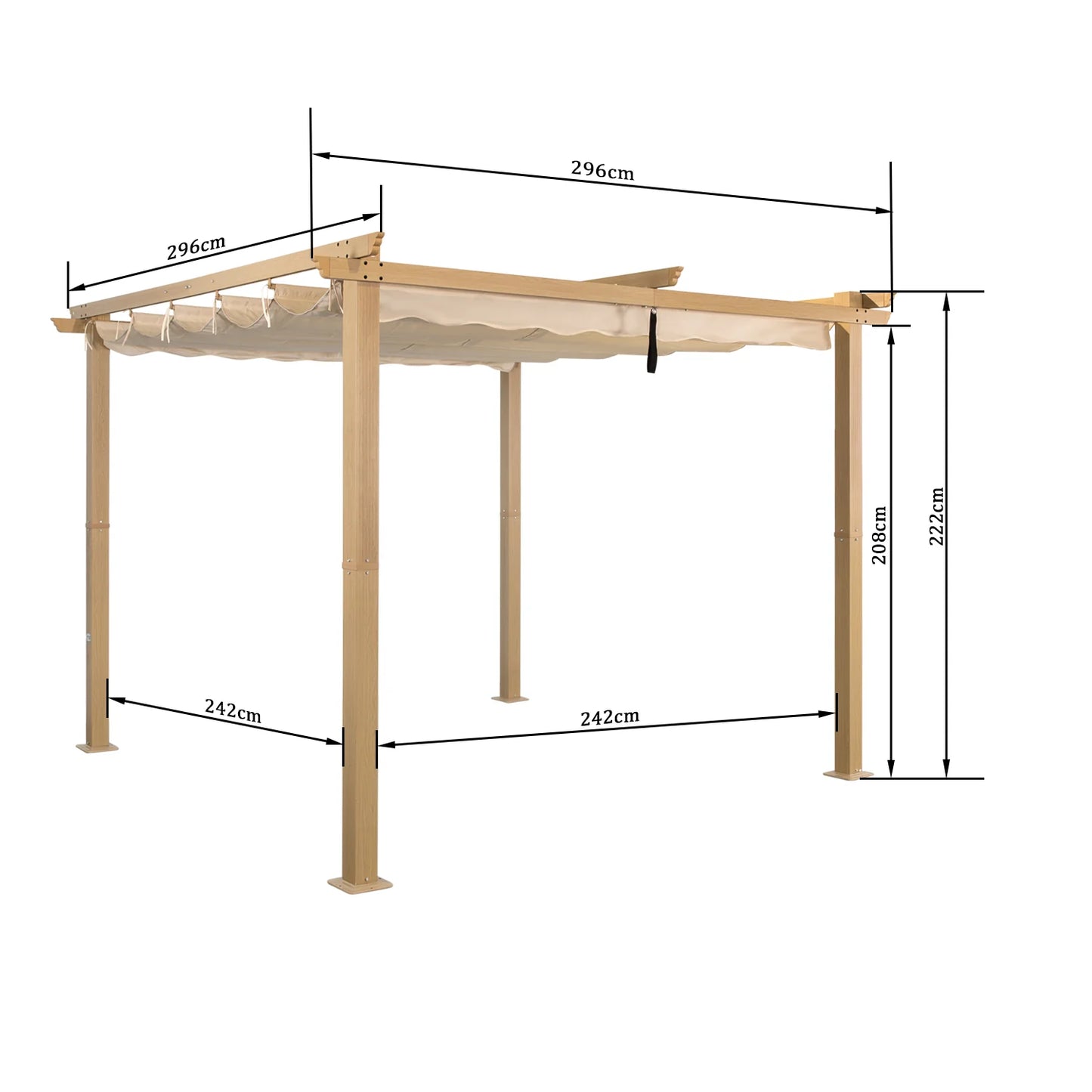 Angel Living Aluminium Pergola 3×3 m Crèmegeel – Uittrekbaar Dak UV50+, Stalen Dakbuizen, Poedercoating