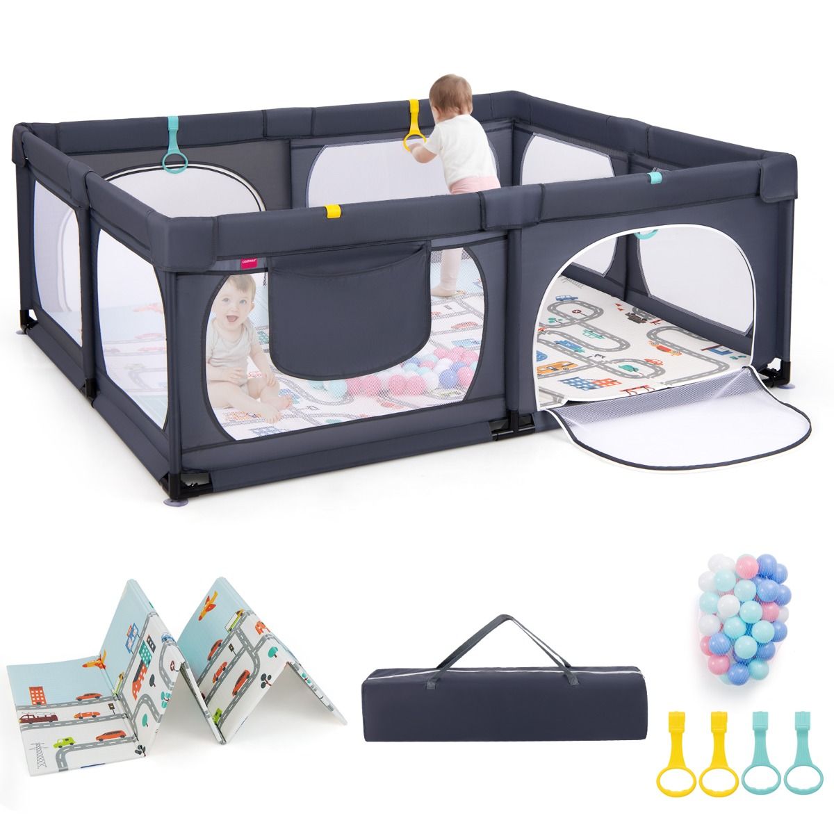 Coast Babybox met Matras en 50 Speelballen 189 x 158 x 68 cm - Donkergrijs