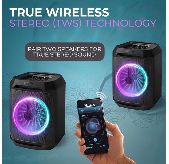 Philips Bluetooth Party Speaker TAX2208 – Karaoke – Feestverlichting – DBB Bass Boost – Tot 7 uur speeltijd-Zwart