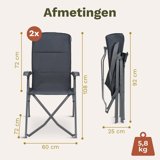 TRVLMORE Campingstoelen Luxe - Opvouwbaar - 2-Pack - 150KG Draagvermogen - Incl. Draagtas - Klapstoel - Kampeerstoel - Vouwstoel - Grijs