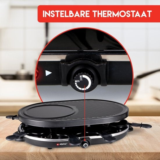 Alpina Gourmetstel - Bakplaat - met Pannetjes en Spatels - 1200W - 8 Personen