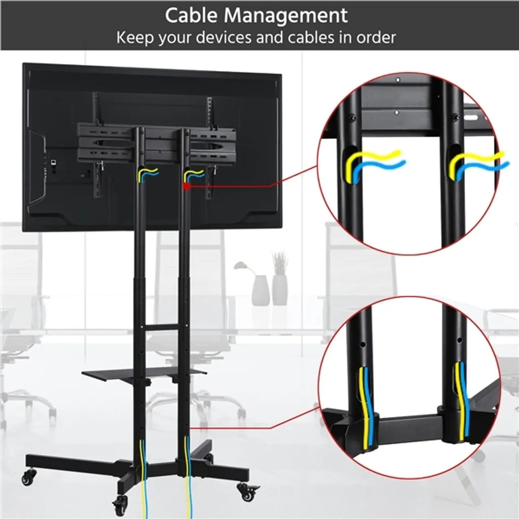 Yaheetech TV-Standaard 32-75 Inch op Wielen met Dubbele Stang, Zwart