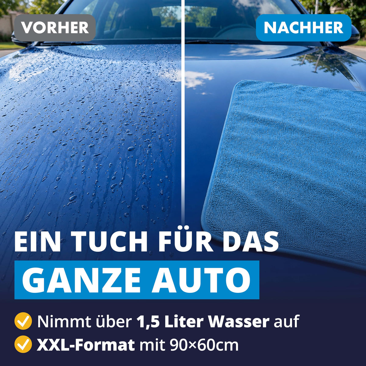 LICARGO Auto droogdoek XXL - microvezel droogdoek - 90 x 60 cm - 550 GSM - blauw