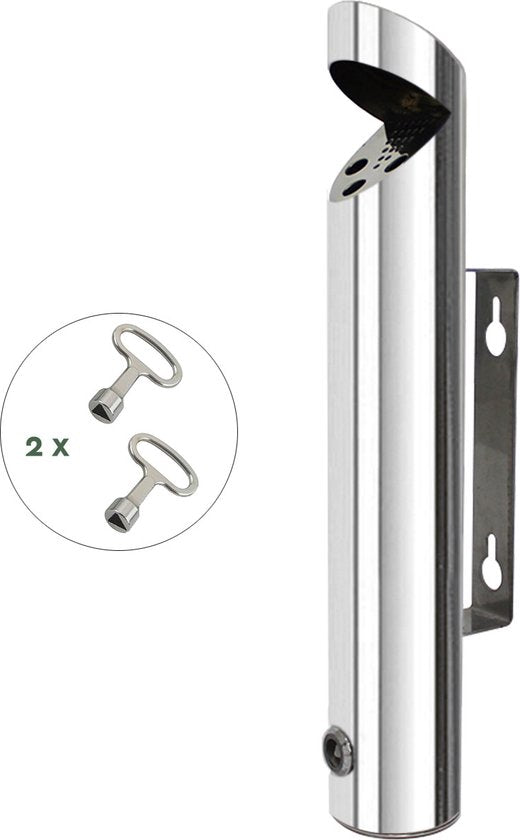 BRASQ Wandasbak RVS Asbak voor buiten met 1,7 liter inhoud - Ø7,5x(H)45 cm