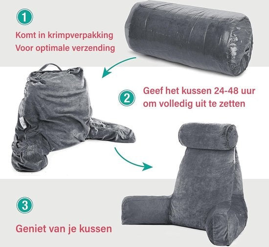 EL-Life Leeskussen met Nekrol - Relax Kussen - Zitkussen - Onderrug Ondersteuning - Fluweel Antraciet
