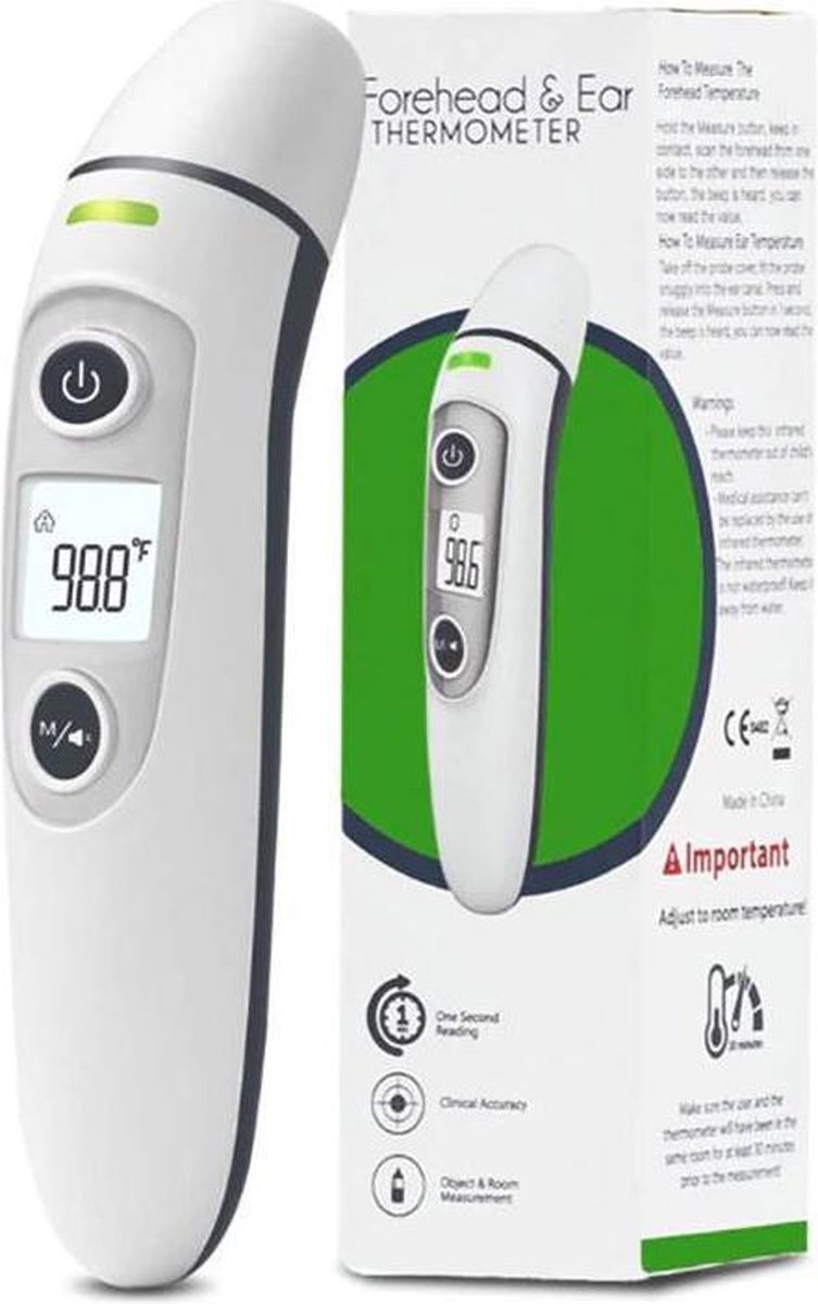 FC - IR100 Digitale Contactloze Voorhoofd Infraroodthermometer Voor Volwassenen - Kinderen - Baby Thermometer met Koorts Indicator en 35 geheugens