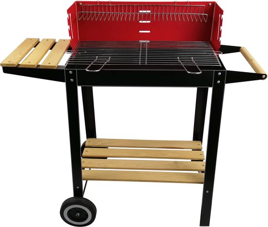 BBQ Collection Barbecue Houtskool - Houtskoolbarbecue met Wielen - Barbeque Verstelbaar Rooster en Windscherm - Barbecue met Zijtafel - Zwart