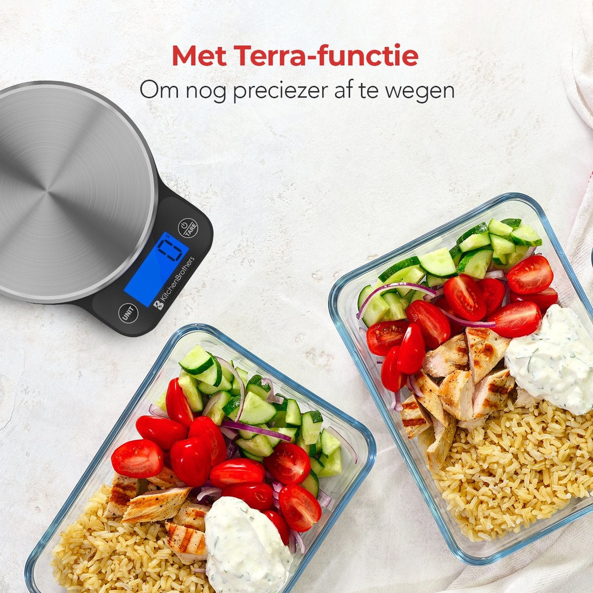 KitchenBrothers Keukenweegschaal - Weegschaal Keuken Digitaal - 1 g tot 6 kg - Tarra Functie - Inclusief Batterijen - RVS/Zwart